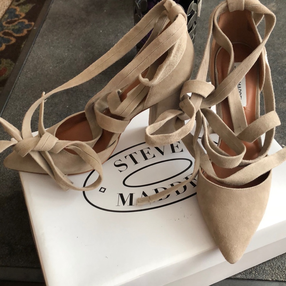 Steve Madden Lace Up Ribbon Suede Platform Heels